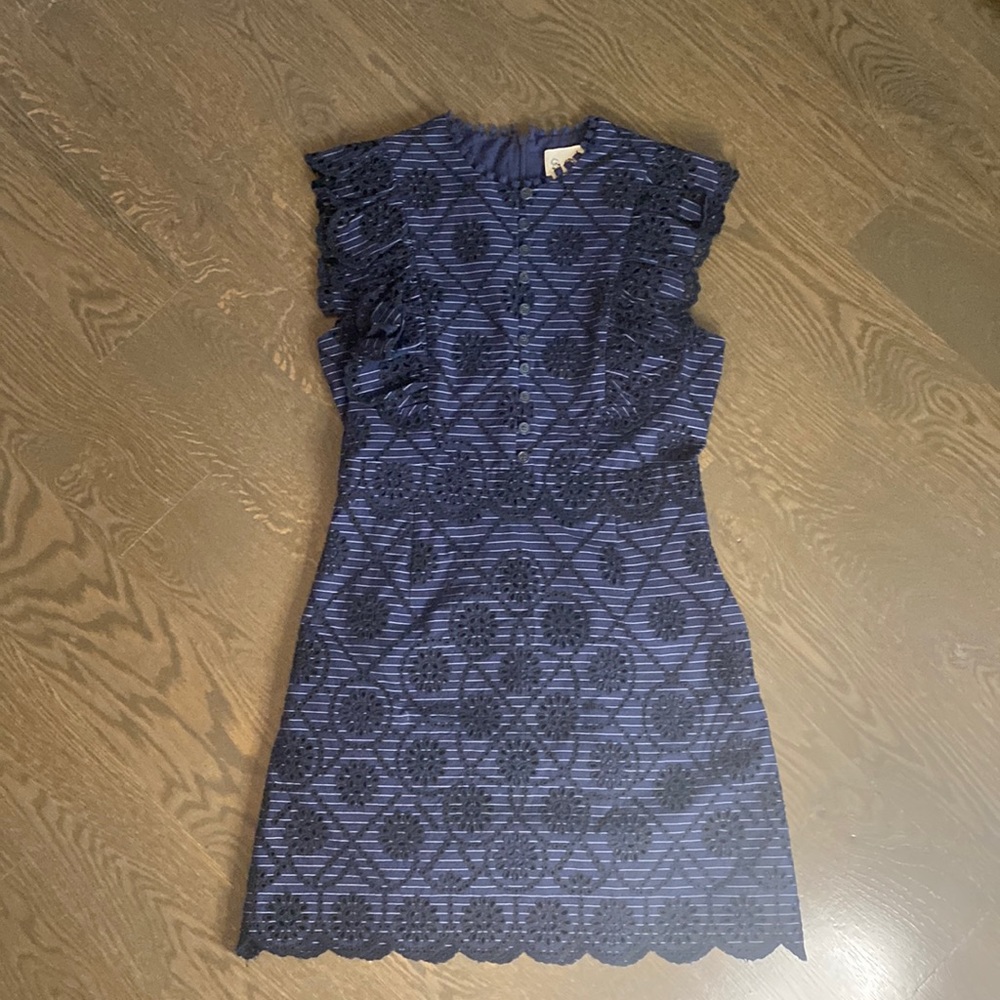 SEA NEW YORK navy dress, ruffle sleeves - sz 4